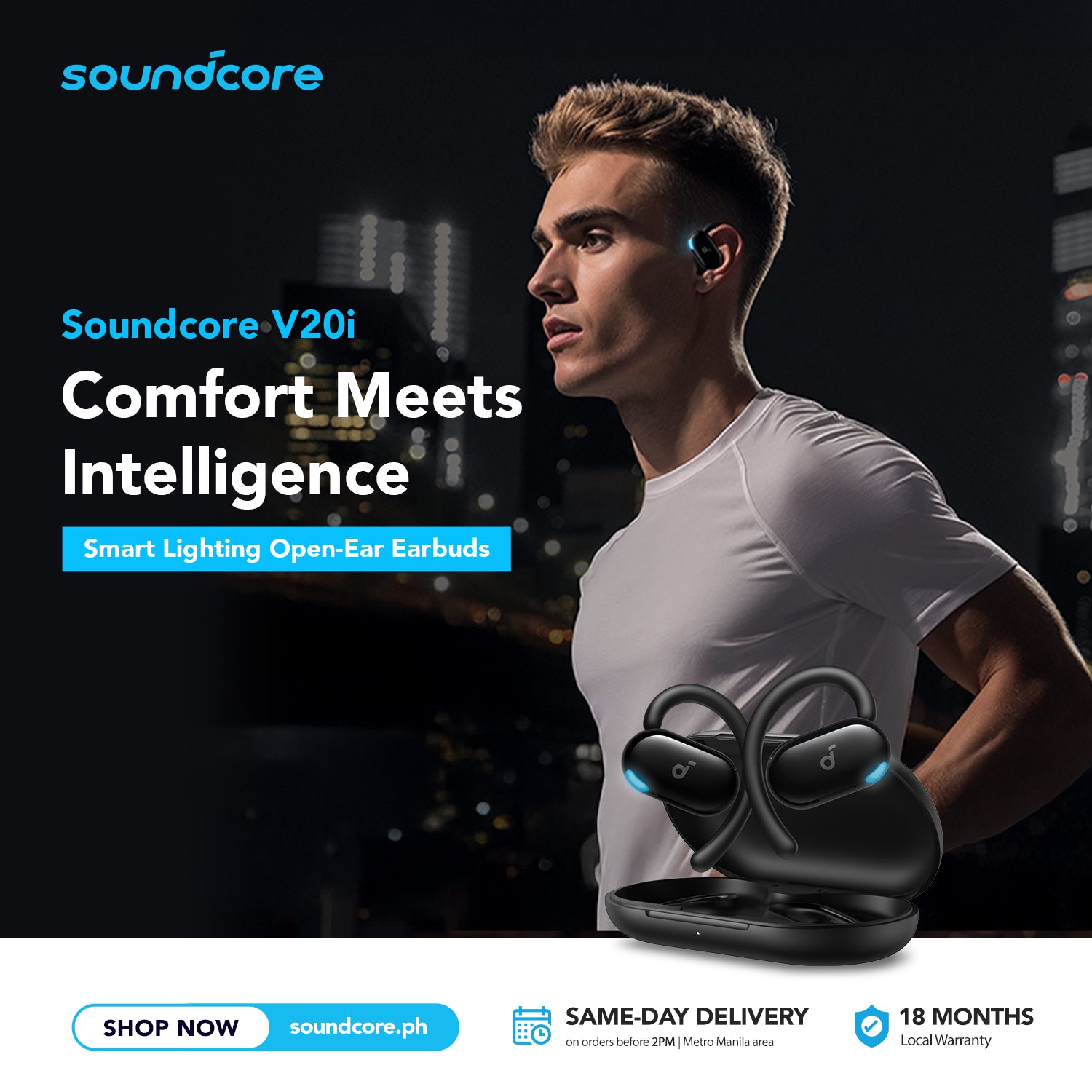 Promotional banner for Soundcore V20i.