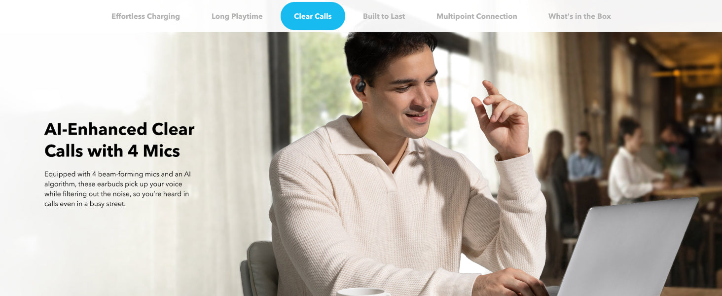 A guy using his earbuds for calls.