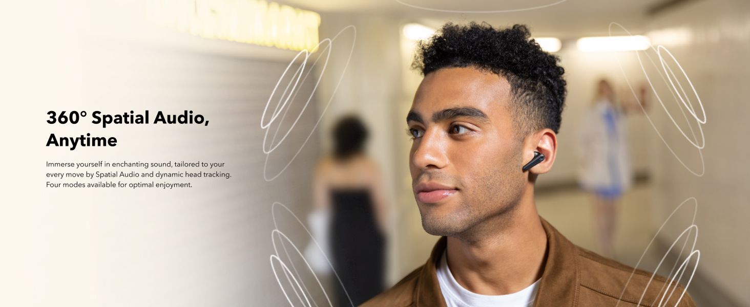 A slide showcasing an earphone's 360 spatial audio.